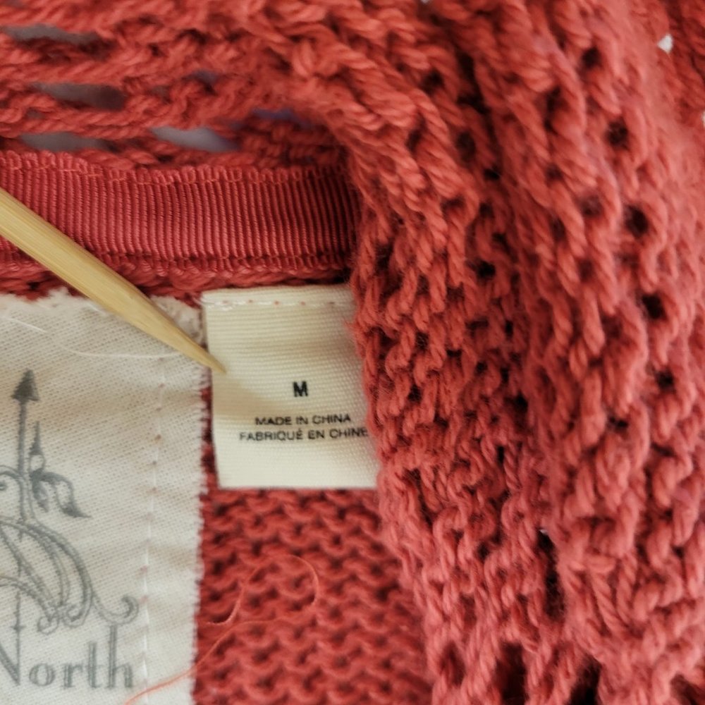 Angel of the North, Deep Orange Knit w Crochet Detail Cardigan Sweater, Size M. - Picture 6 of 12
